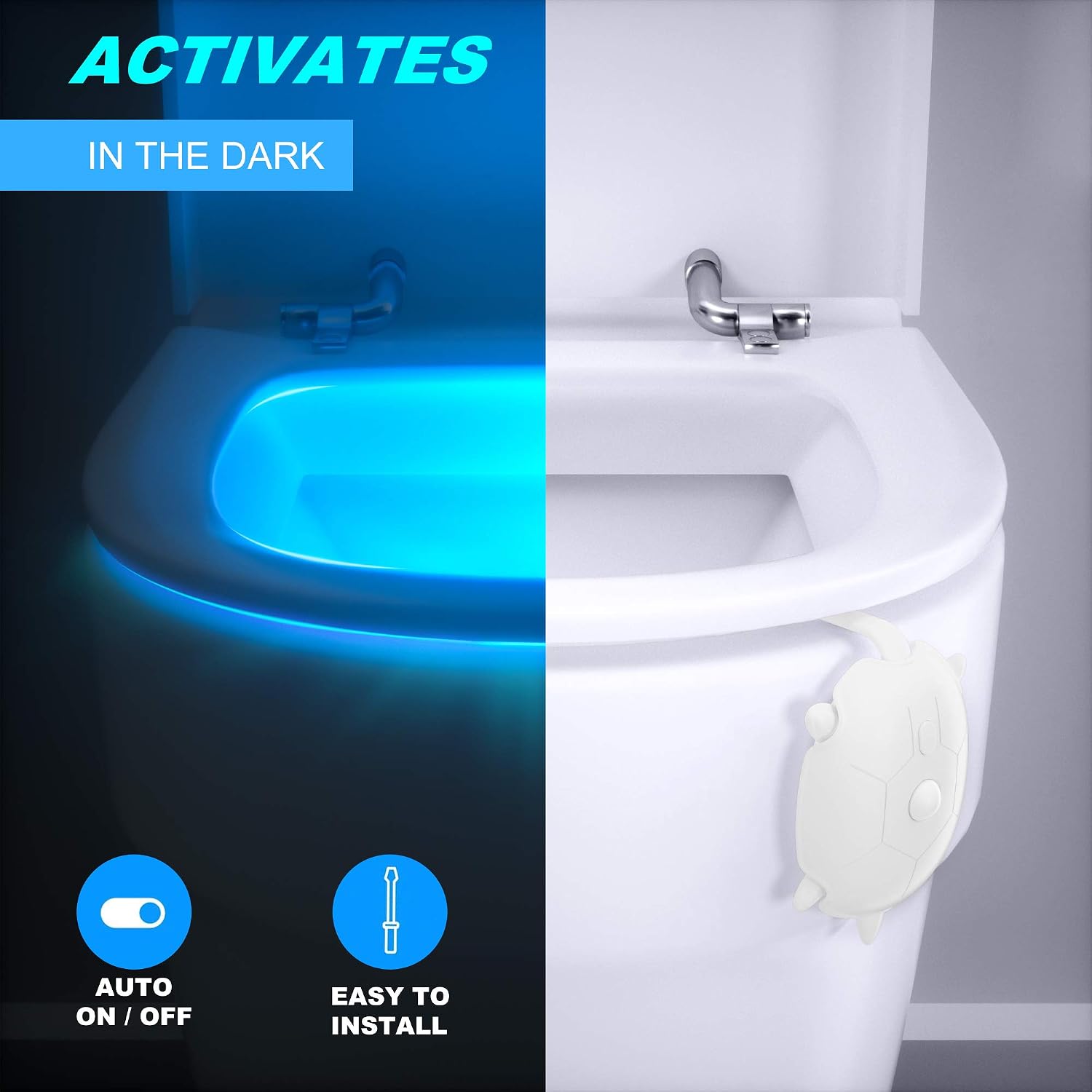 MAZ-TEK Toilet Night Light with Motion Activated Sensor, 16-Color & Dimmable LED NightLight, Waterproof IP65 Bathroom Bowl Lights, Tortoise Birthday Gift Idea for Kids, Dad, Men, Women(White Shell)