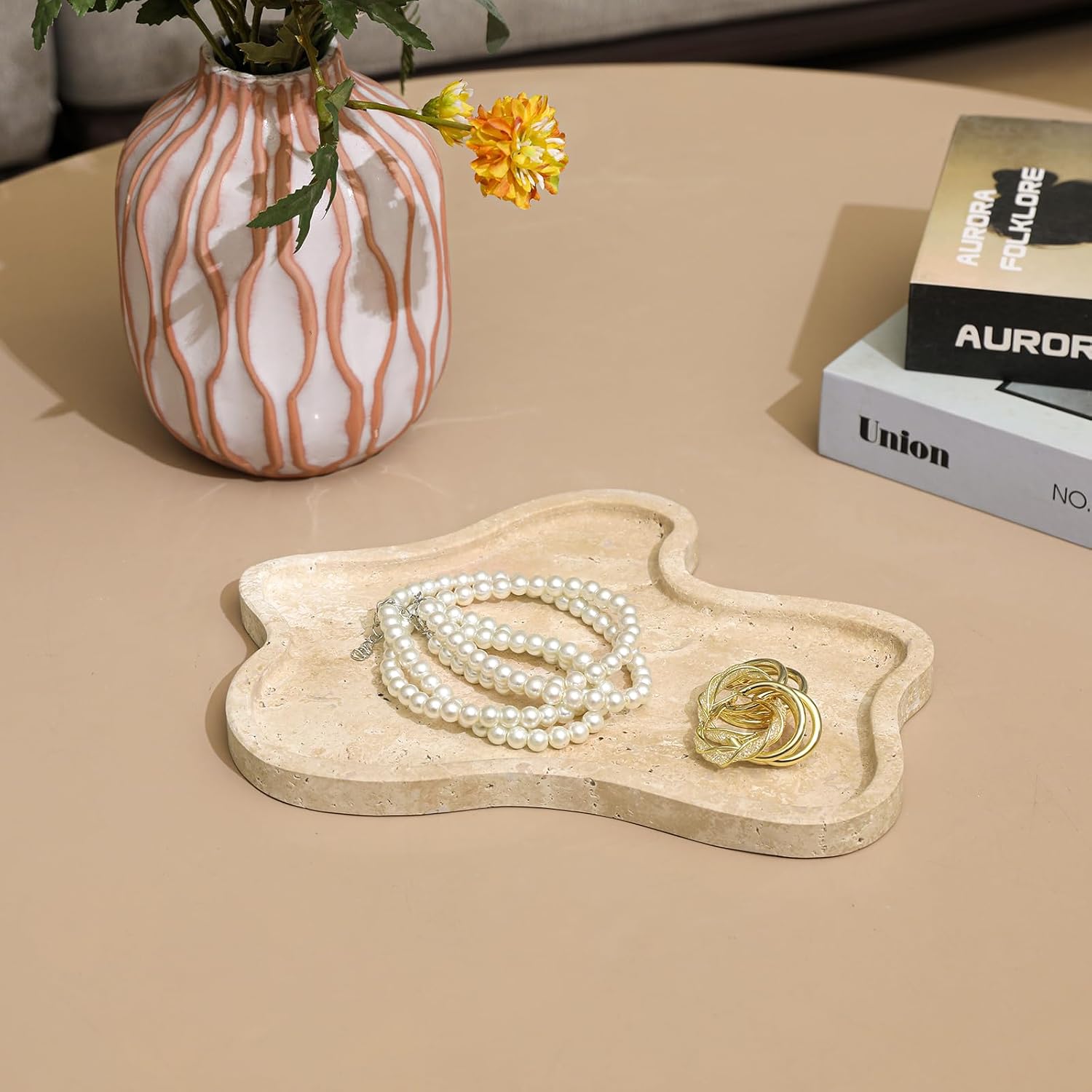 Travertine Tray Cloud Shape, Stone Tray for Home Decor Bathroom Storage, 11 x 8 Inch