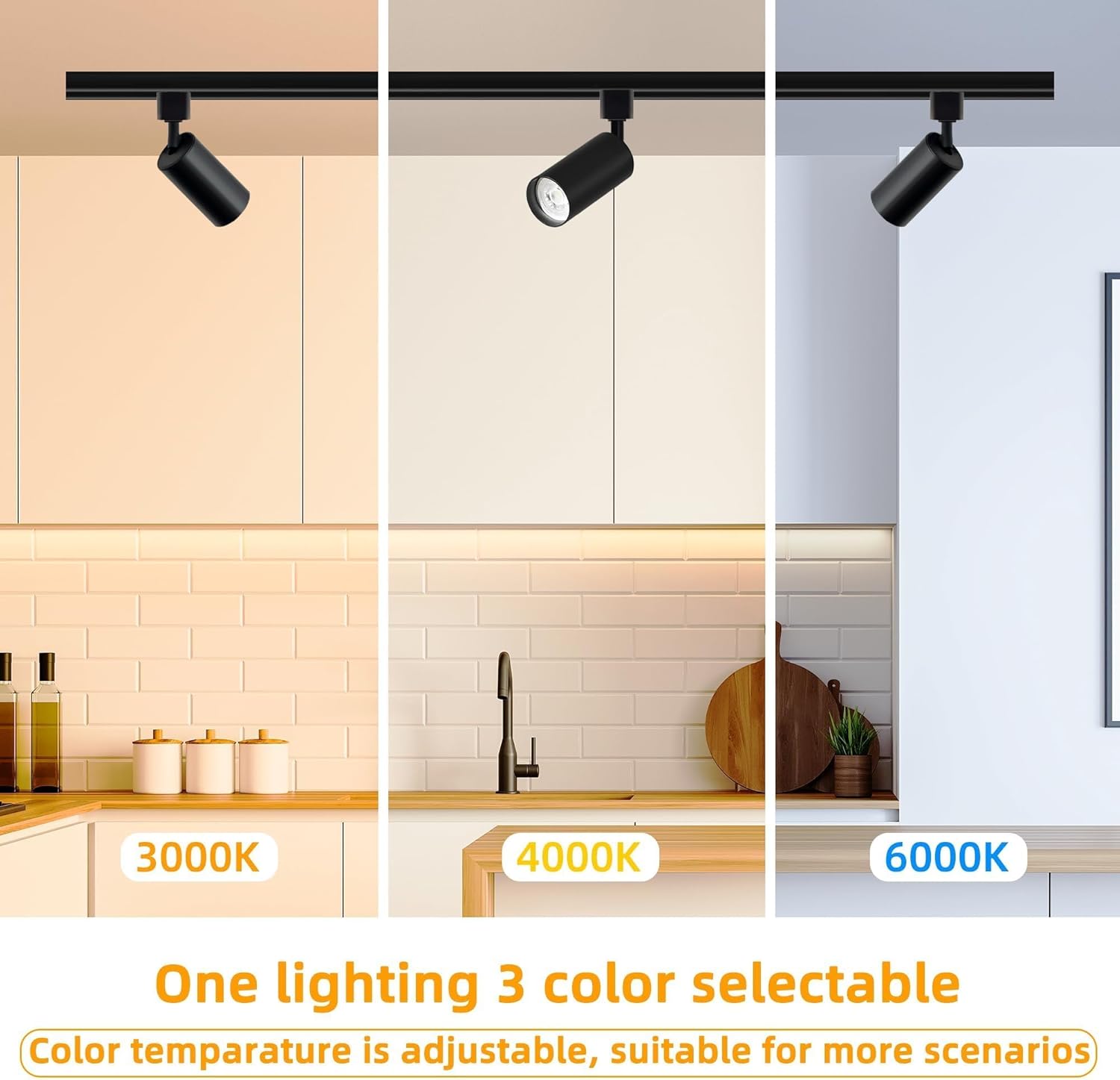 GU10 LED Track Lights, 10W 120V Black 8-Pack Track Light Heads, Brightness Dimmable Ceiling Spotlight Fixture with Extra Dedicated Dimmer for Accent Lighting for Home, Store, Moblie Cart