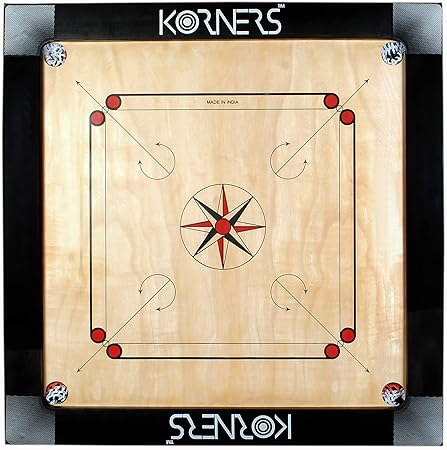 KORNERS Sky Champ Club Size Extra Large Cross Pocket Carrom Board with Coins, Striker & Powder