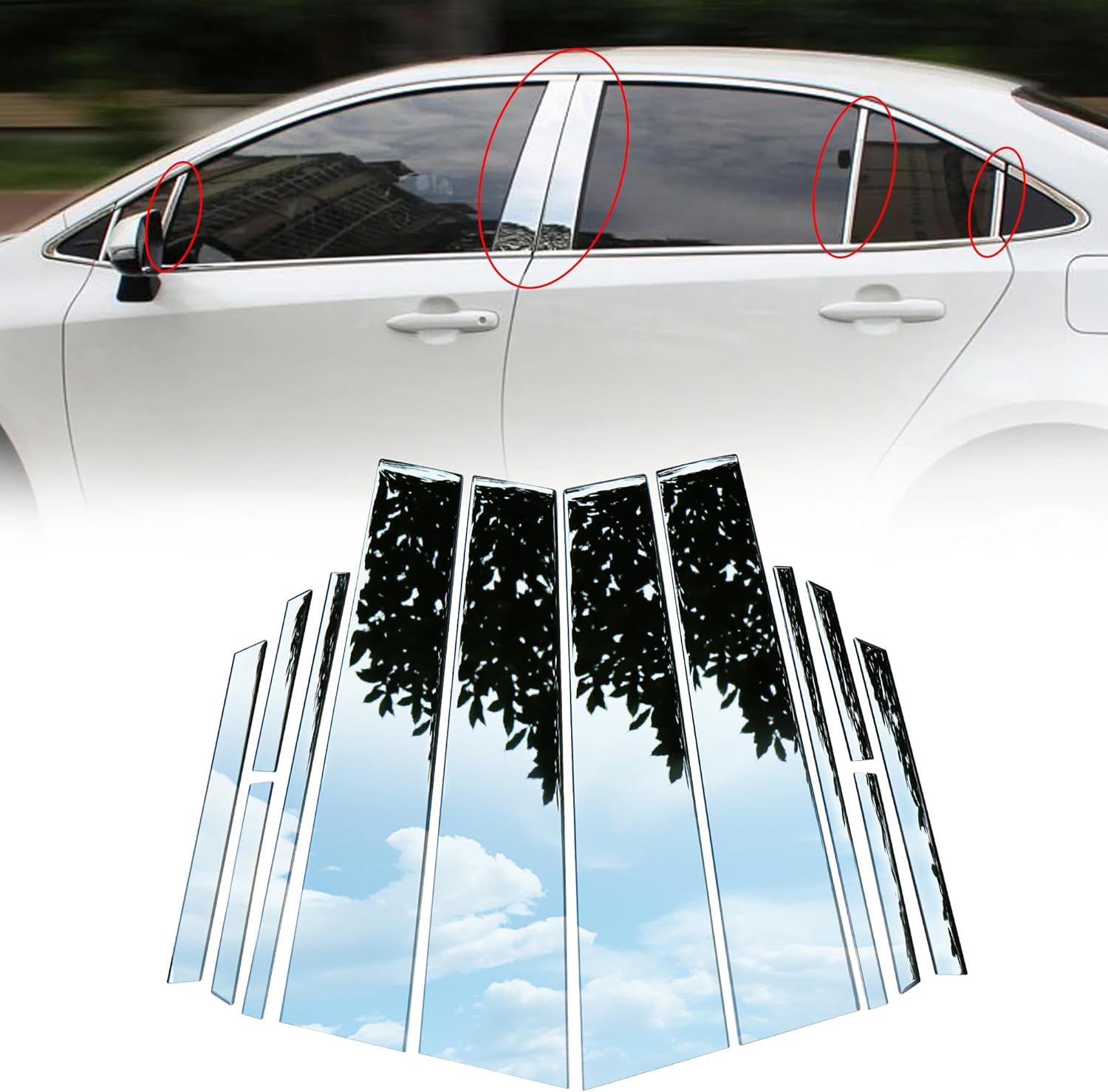 G Door Window Pillar Posts Trim Molding Stainless Steel Fit for Toyota Corolla 2019 2020 2021 2022 2023 Cover Silver 12-pc