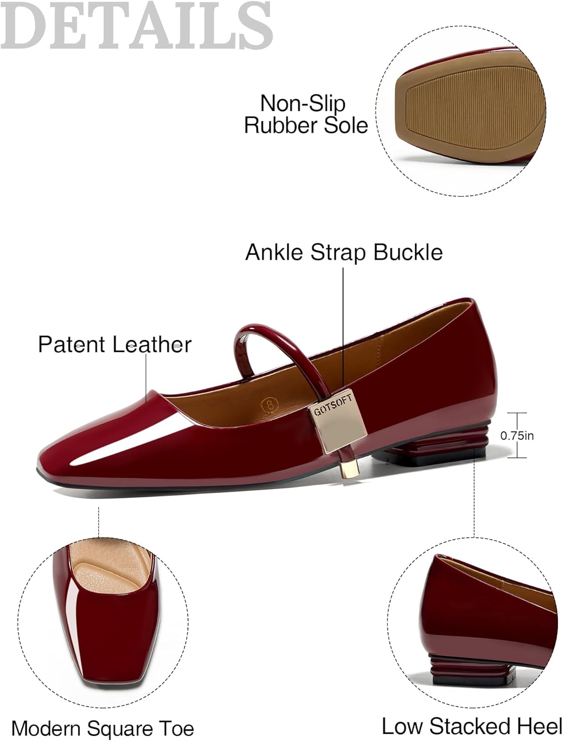 Womens Mary Jane Flats Closed Square Toe Ballet Flat Dressy Comfortable Slip on Shoes