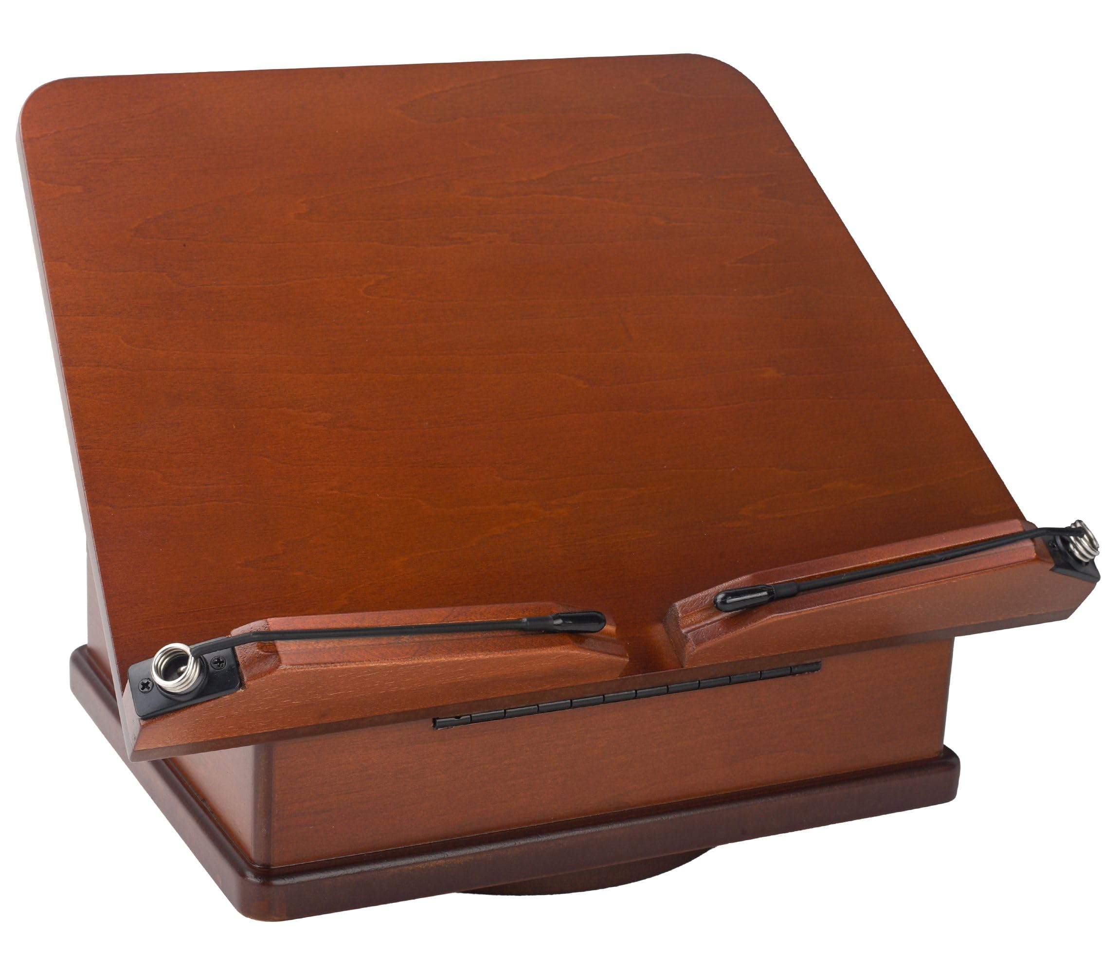 Großer Buchständer aus Holz mit Karussellsockel – verstellbarer Buchhalter mit Aufbewahrungsbox und magnetischem Ständer – 360° drehbarer Buch-Organizer aus Holz für Kochbuch (Dark Cherry)