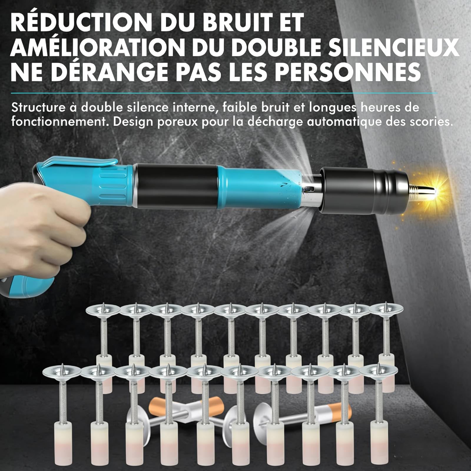 Mini Pistolet à Ongles Portable, Pistolet à Clous Manuel avec 5 Niveaux de Puissance, Cloueuse Pneumatique Silencieuse, Cloueur Beton électriques Nail Gun, pour Béton, Plafond, Bois, Fixation Murale