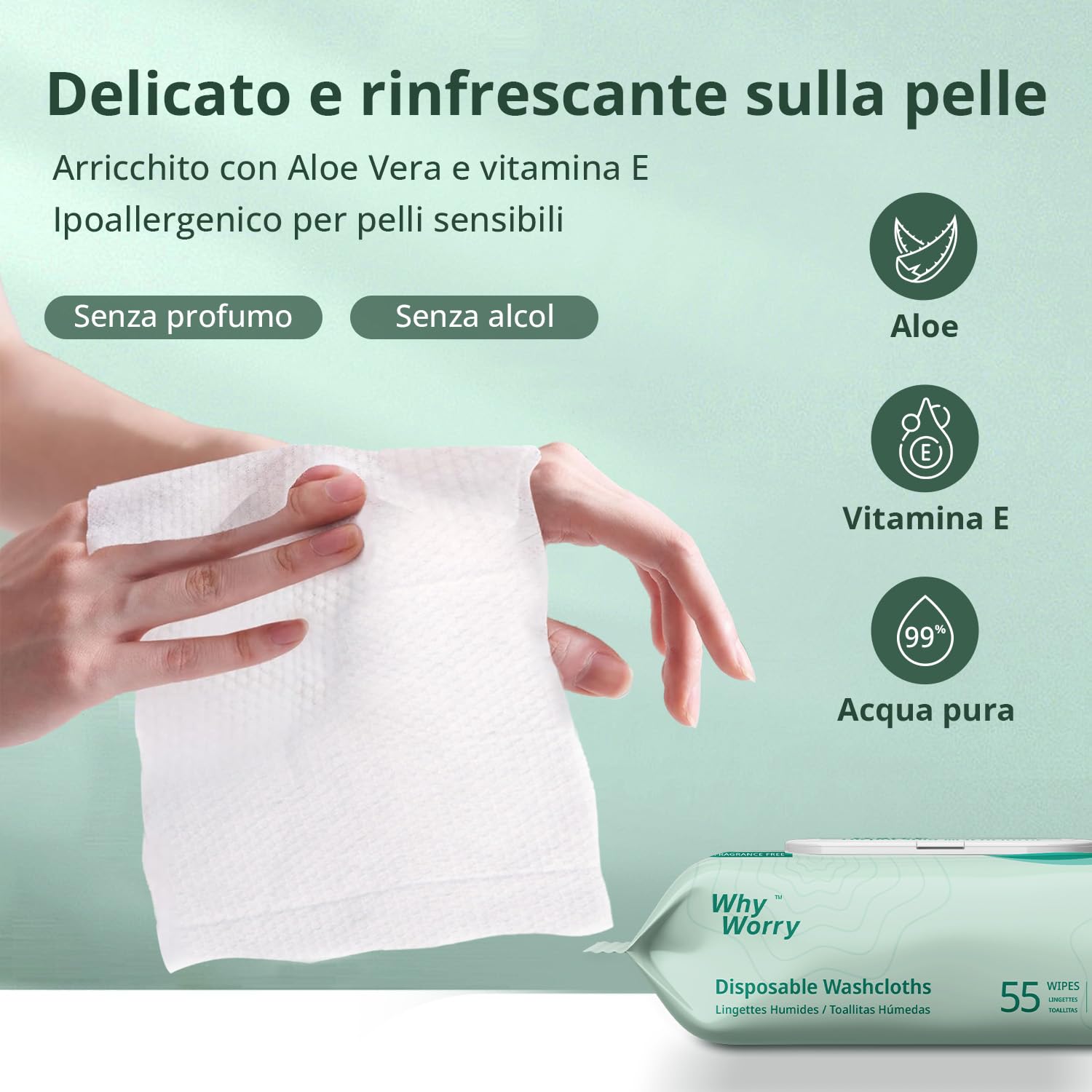 WhyWorry XL Salviette Umidificate per Adulti, 20 x 30 cm Extra Grandi Salviettine per la Pulizia del Corpo per Incontinenza e Anziani, con Aloe e Vitamina E, Extra Spesse, Senza Profumo, 220 Unità
