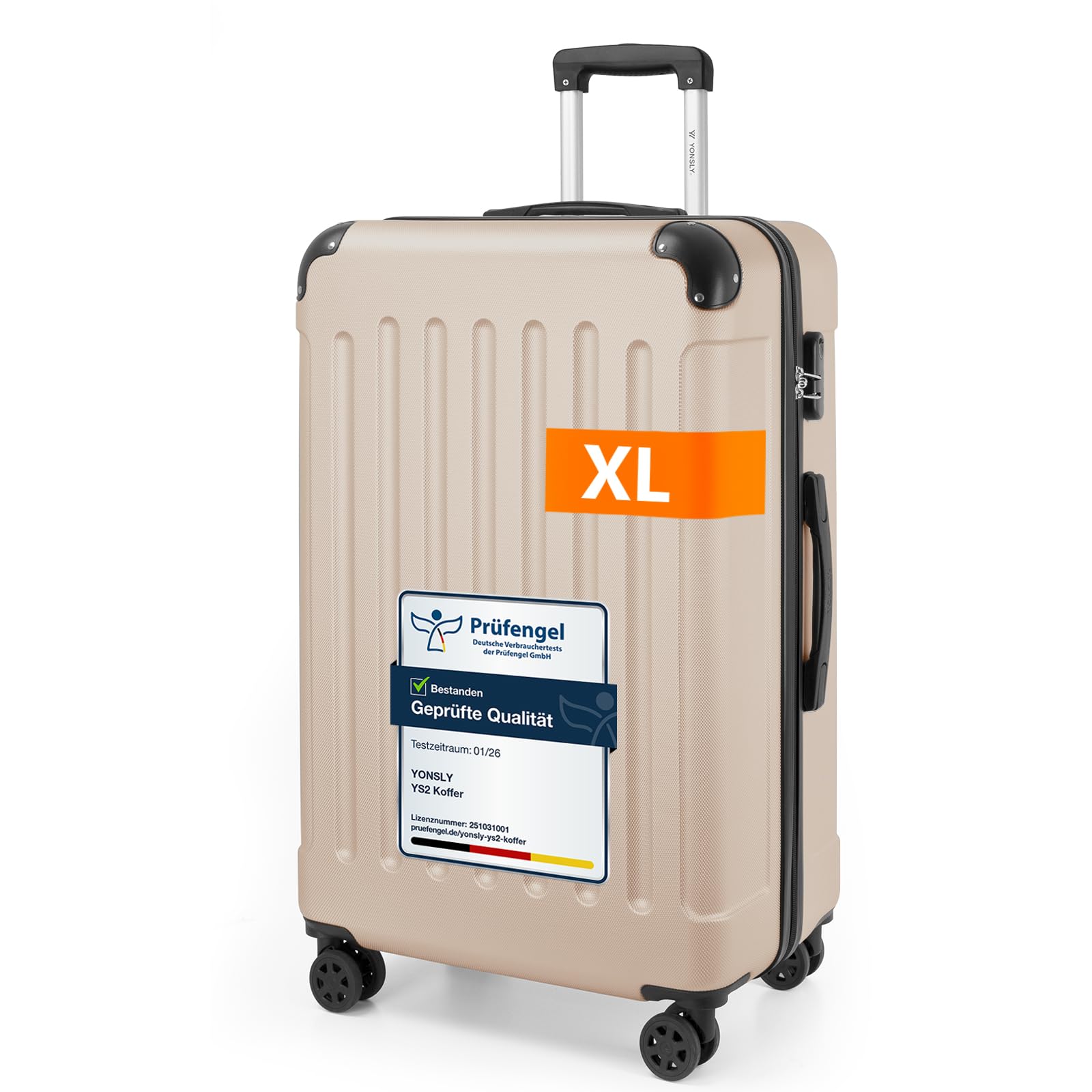 YONSLY Gepäck Reisekoffer, Trolley Rollkoffer Handgepäck, Hartschalenreisekoffer mit 360° Lenkrollen, Zahlenschloss, Mehrstufiger Teleskopgriff