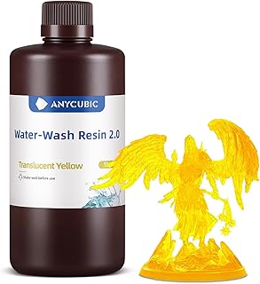 ANYCUBIC Water Washable 3D Printer Resin 2.0, 405nm High Precision 3D Resin, Low Shrinkage Photopolymer Resin for 4K/8K/12K Capable LCD DLP Resin 3D Printer (Clear Yellow, 1000g)