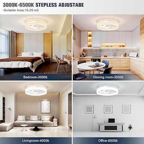 Miniatura 79 de VOLISUN Ventiladores de techo de perfil bajo con luces y control remoto, ventilador de techo empotrado, 3000 K-6500 K, luz LED inteligente sin Negro