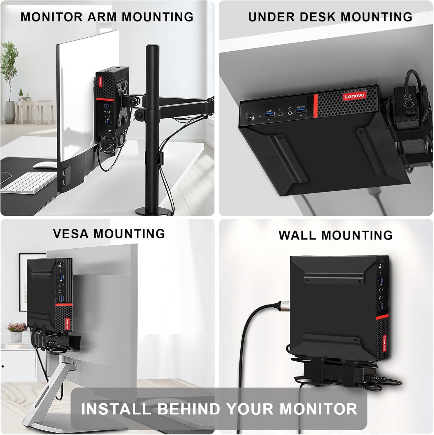 2 Pack Mini PC VESA Mount Compatible with Lenovo Thinkcentre Tiny M90qGen2, M80q Gen3, M90q Gen3, M90q Gen2, M70qGen2, M60e, M75qGen2, Under Desk and WallMount, 100x100mm Monitor Arm Wall Mount