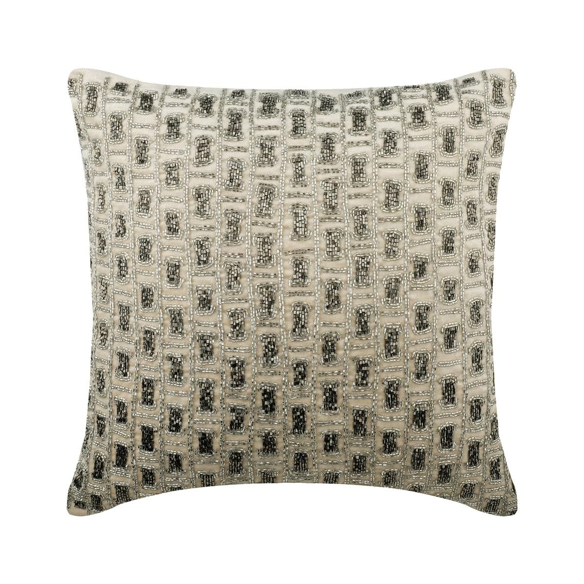 The HomeCentric Decorative Ivory & Silver Pack of 2, 40x40 cm (16"x16") Cushion Covers, Velvet Beaded Cushion Covers, Geometric Pattern Modern Style - Silver Brick Alley โ image 1