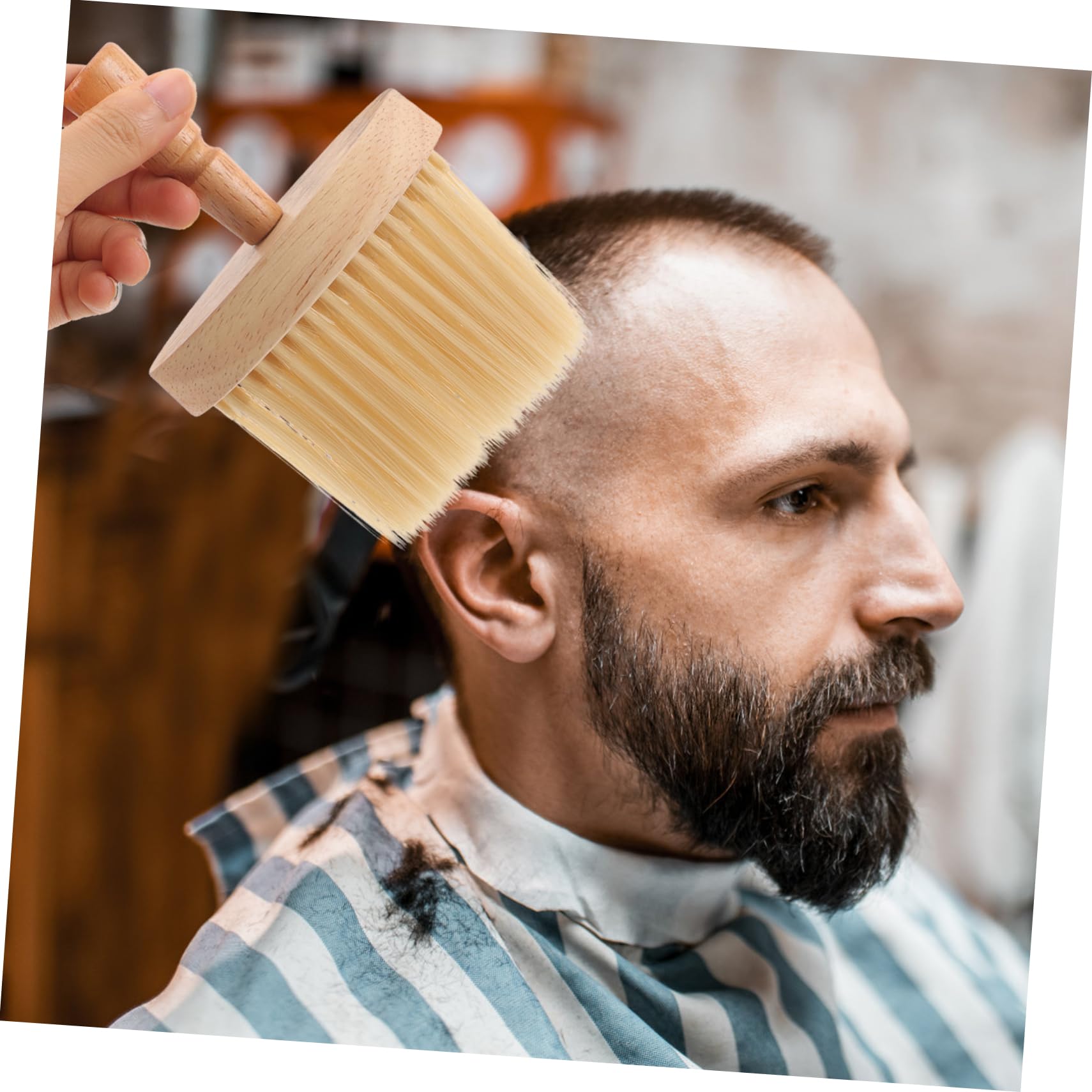 BIUDECO Hair Cutting Brush Wooden Handle Barber Duster Brush for Curly Hair Fade Neck Duster