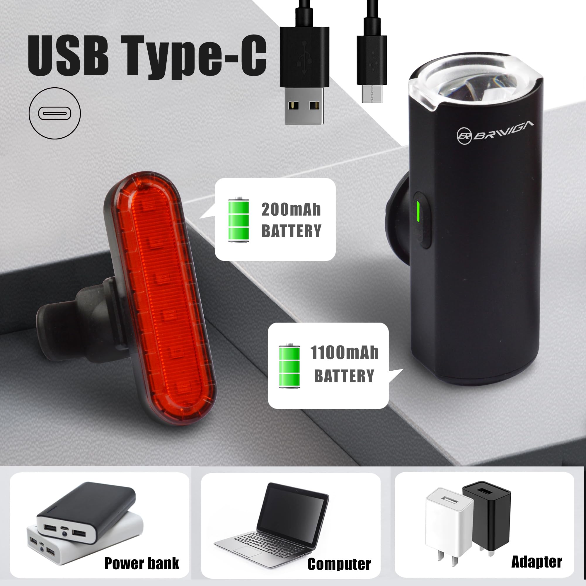 USB Rechargeable Bike Lights - Front & Rear -6