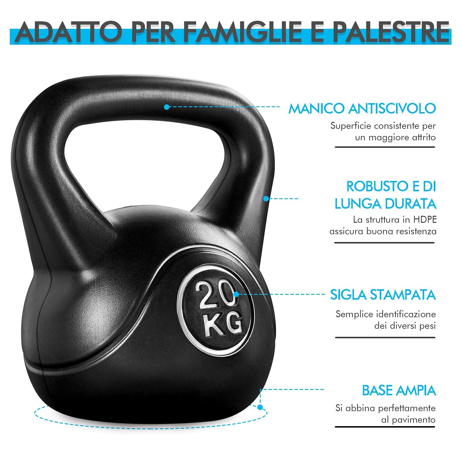 Yaheetech Kettlebell per Sport Fitness Palestra in HDPE e Cemento con Maniglia Ergonomica Antiscivolo Attrezzo Sportivo da Costruzione Muscolare e Allenamento di Forza Nero