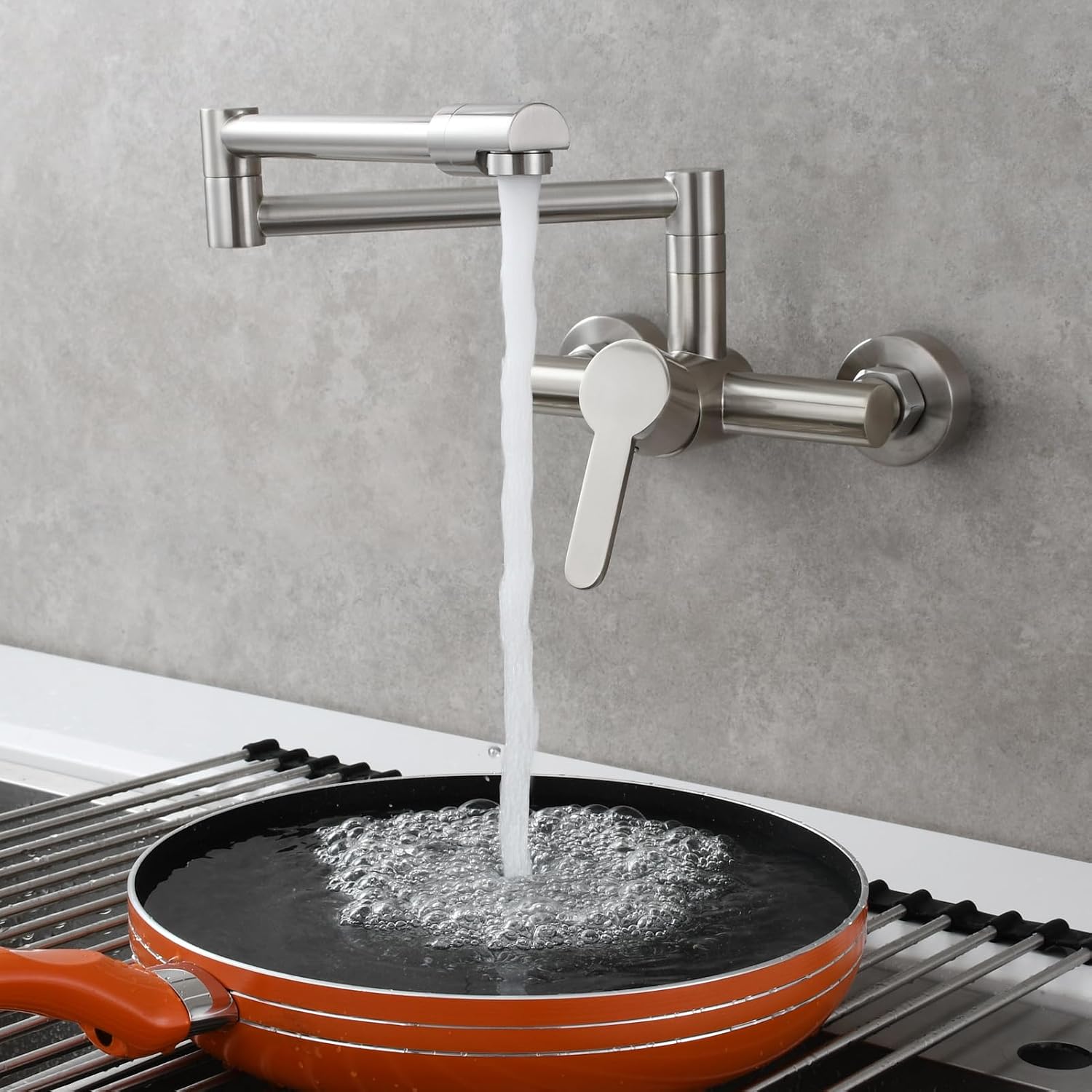 Wall Mount Brushed Nickel Pot Filler Faucet Commercial Kitchen Sink Faucet with B Swing Arm BNA1211A