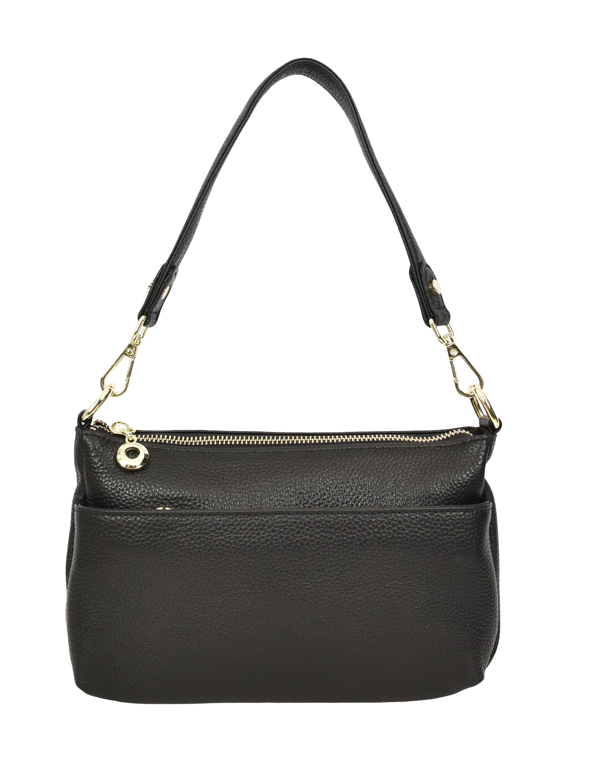 Borsa a tracolla da donna in vera pelle, multi scomparto con manico corto staccabile, Georgina