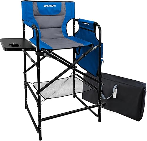 Miniatura 12 de Silla plegable alta de directores con mesa auxiliar de 26.77 pulgadas de altura del asiento, silla de campamento plegable, taburete de bar para