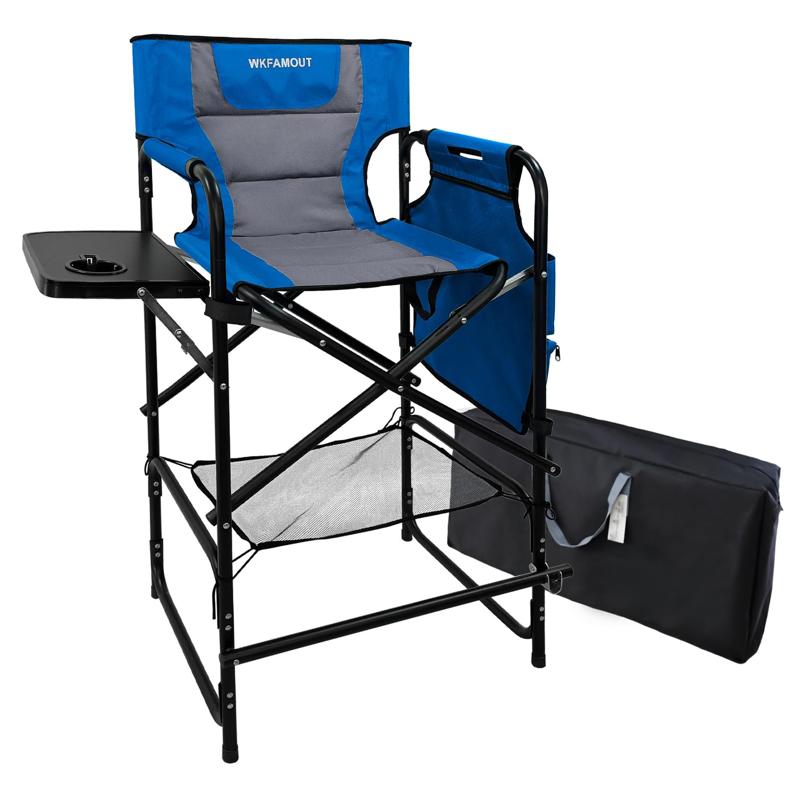 tall folding directors chair with side table 30.71" seat height foldable camping chair bar stool for makeup artist face painting with footrest and storage pocket supports 350lbs