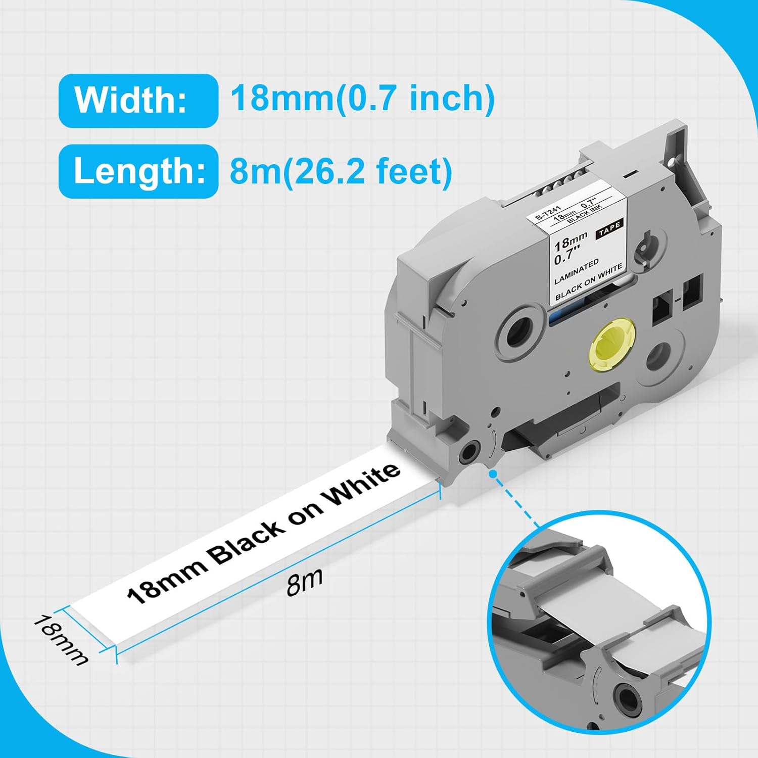 Label Maker Tz Tape 18mm 0.7 Laminated White Replacement for Brother TZ Tze-241, Black on White Labels Refill for P Touch PT-D410 PT-D610BT PT-D400 PT-D460BT 4 Pack