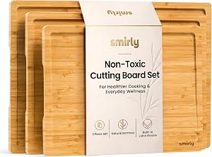 SMIRLY Wood Cutting Board - 3 Pack Cuttings Board for Kitchen, Bamboo Brown