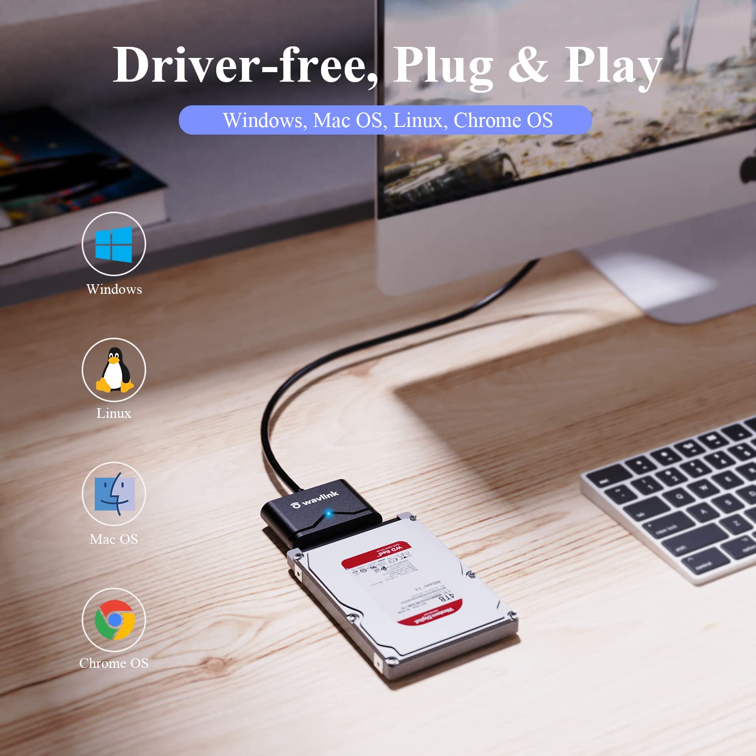 WAVLINK USB3.0 to SATA 3 Hard Drive Cable Adapter, SATA to USB A 5Gbps Adapter Cable, External Hard Drive Connector for 2.5 inch 3.5 inch HDD SSD Data - Include 12V/2A Power Adapter