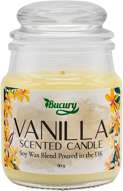 Bucury | Vanilla Scented Candle | Natural Soy Wax, Luxury Hand Poured Candle | 28+ Hours Burn Time & Made in UK
