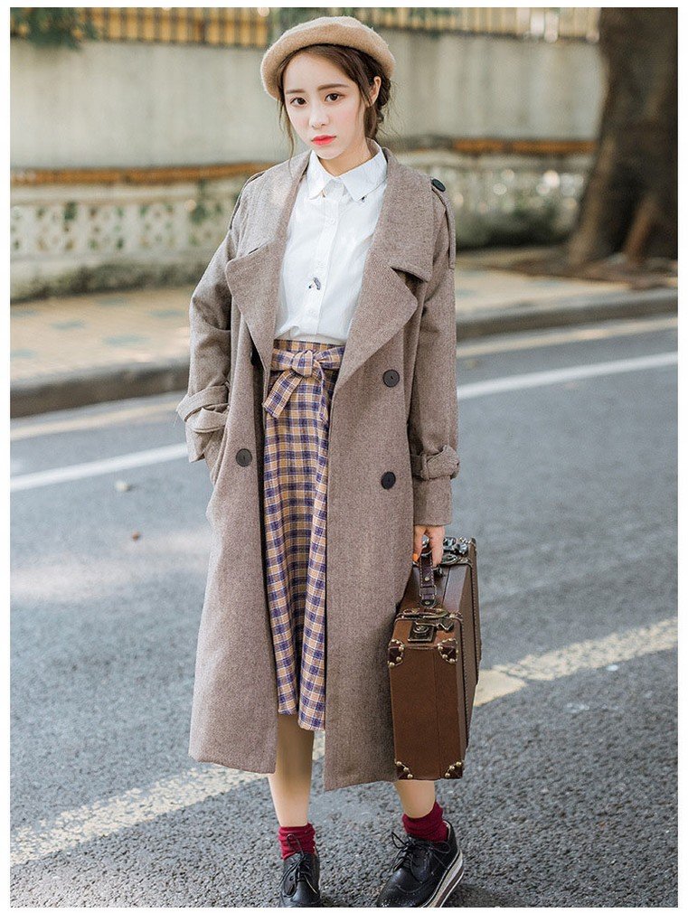 LD Moda Cappotto Sezione Lunga delle Donne di Autunno e Inverno delle Donne di Grandi Dimensioni la Giacca di Lana,Colore del caffè,L