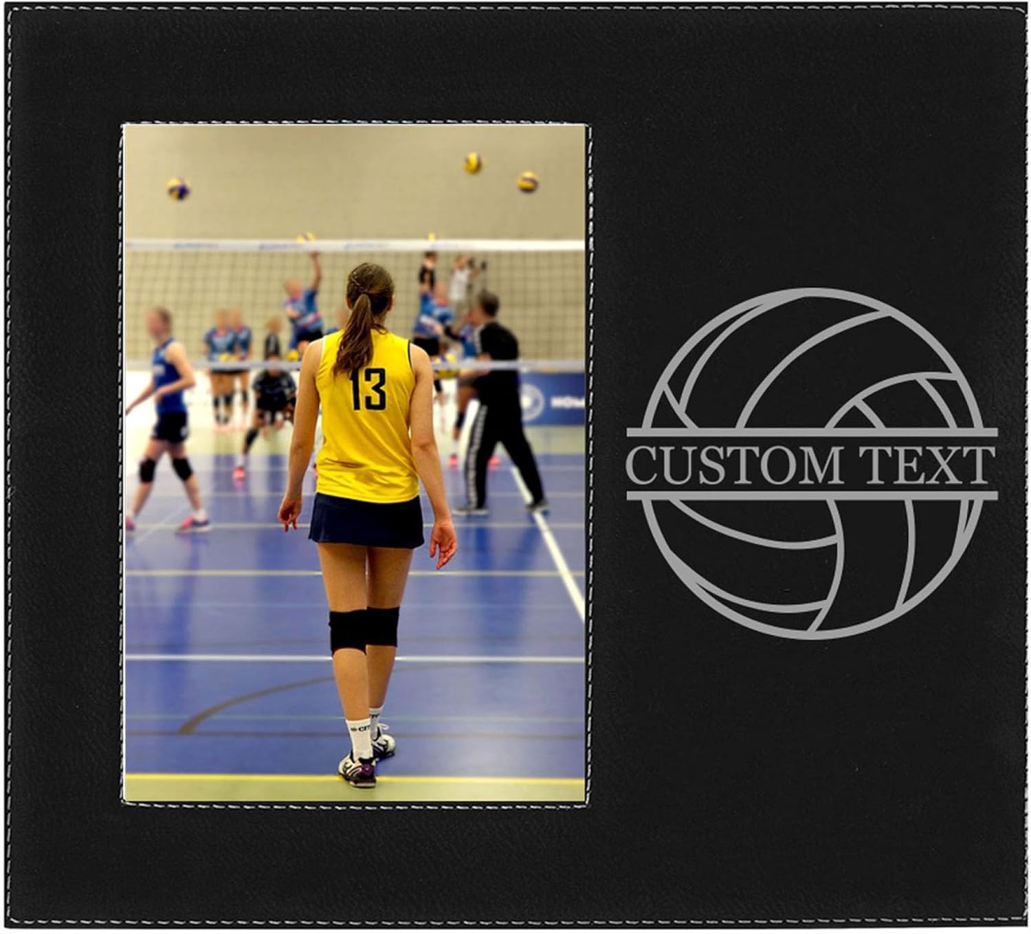 Add Your Name Volleyball Faux Leather Black Leatherette Personalized Group Picture Family 5x7 Custom Portrait Vertical Kid's Photo Customized Frame