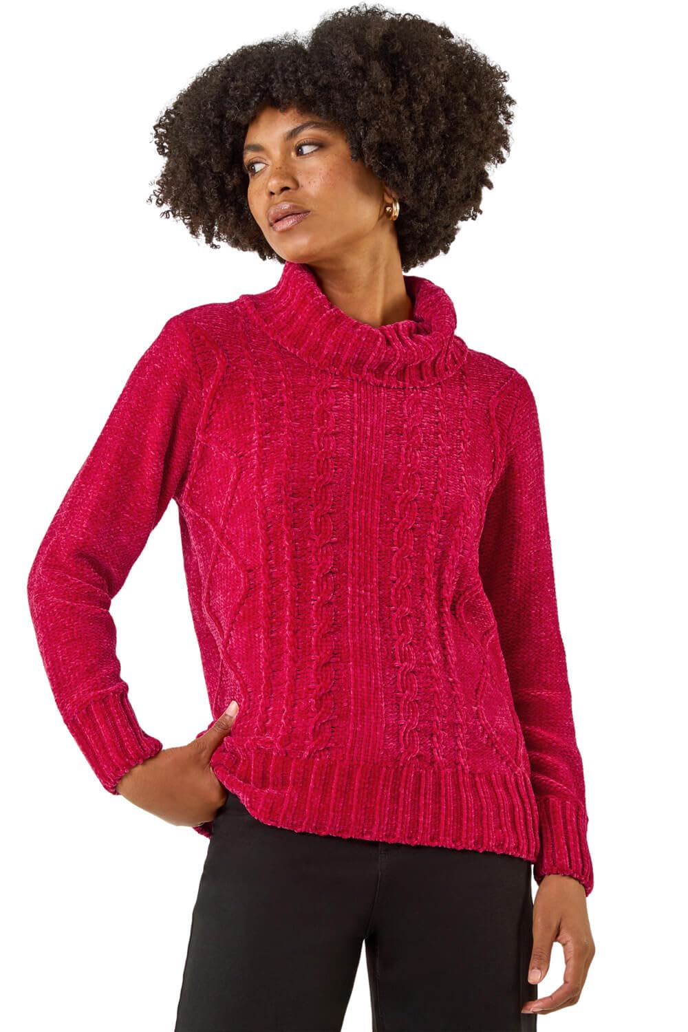 Roman Women's Red Chenille Roll Neck Knit Jumper In Size 14