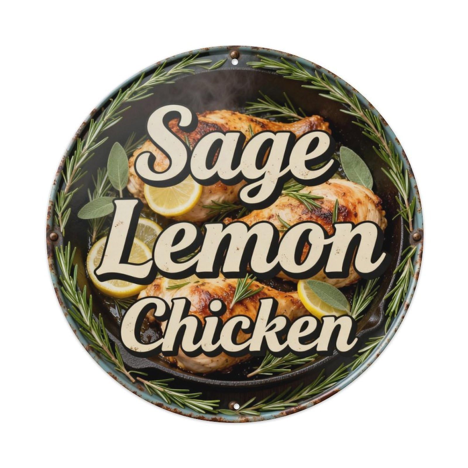 Sage Lemon Chicken Metal Tin Sign Plaque
