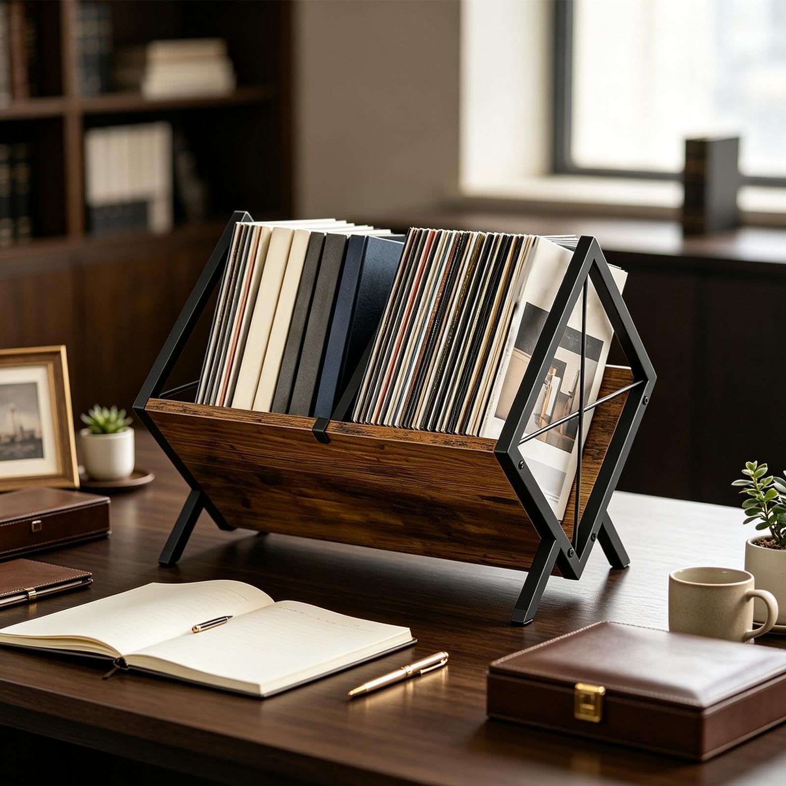 Mobile Portadischi Retrò Marrone Spazioso Rustico Capacità 80 Dischi LP | Armadietto Espositore E Organizer Per Album Per Libri, Fascicoli, Camera Da , Ufficio, Biblioteca, Dormitorio