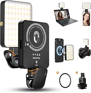 CIYYFVA 128 LED Luz de Relleno Magnética, 3 Modos y 10 Niveles de Brillo, Luz Selfie Recargable con Clip de 3000mAh para Vídeo/Teléfono/Tableta/Ordenador Portátil/Maquillaje