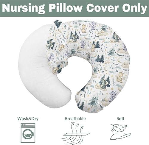 Miniatura 7 de Funda de almohada de lactancia de dragones de cuento de hadas para niños y niñas, diseño de dragón, luna, estrellas, nubes, árboles, huevos, funda