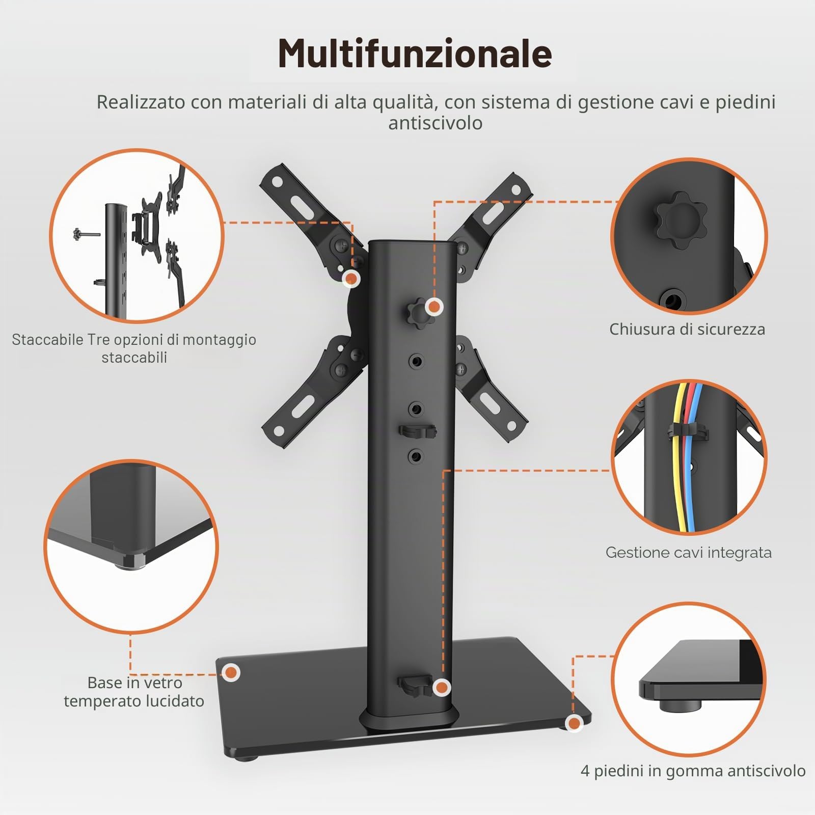 Supporto TV universale girevole/Base TV da tavolo per TV da 19 pollici a 39 pollici con girevole da 90 gradi, base in vetro temperato ad alta resistenza regolabile a 4 livelli, resistente a 35 kg.
