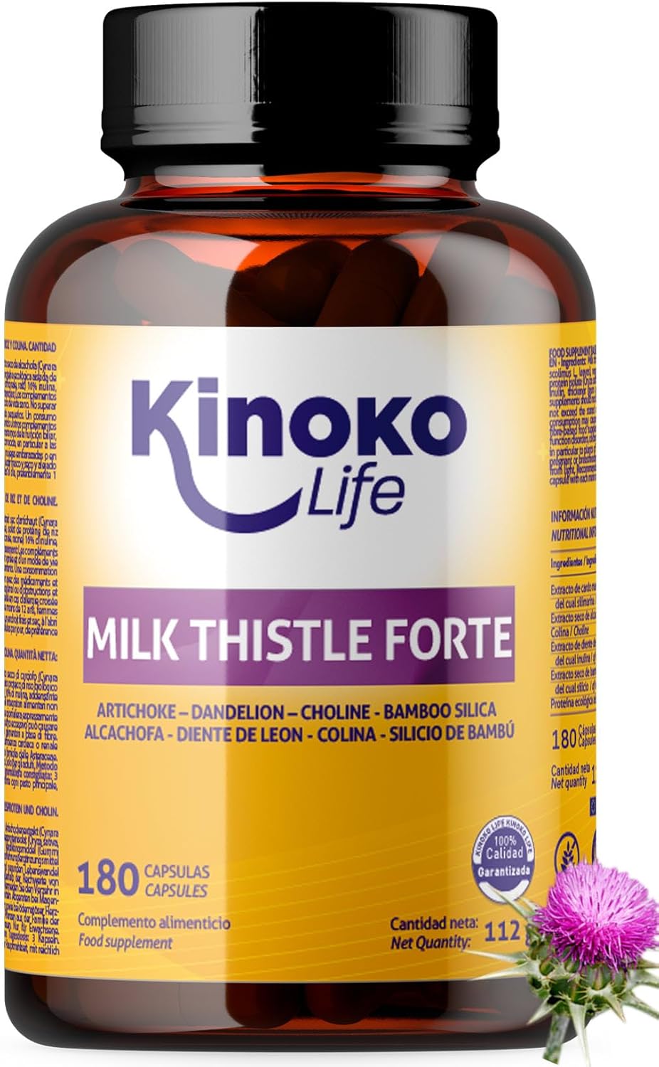 Milk Thistle Extra Strong and Liver Detox, 180 Capsules for 6 Months, Extract 25:1 with 80% Silymarin, Artichoke, Dandelion and Choline, Food Supplement Liver Support and Digestive Comfort