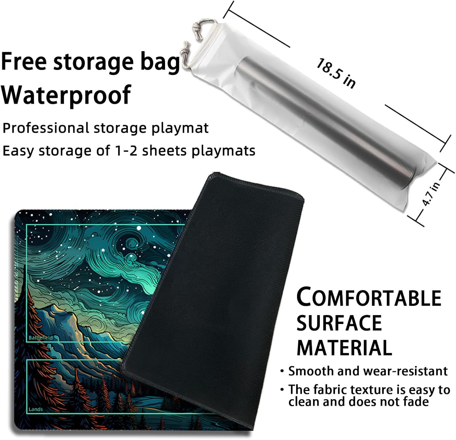 Playmat for MTG with Free Storage Bags - Game Mat 24 x 14 inches TCG and Board Game Mats for Cards (with Zones Magic Mat 1)
