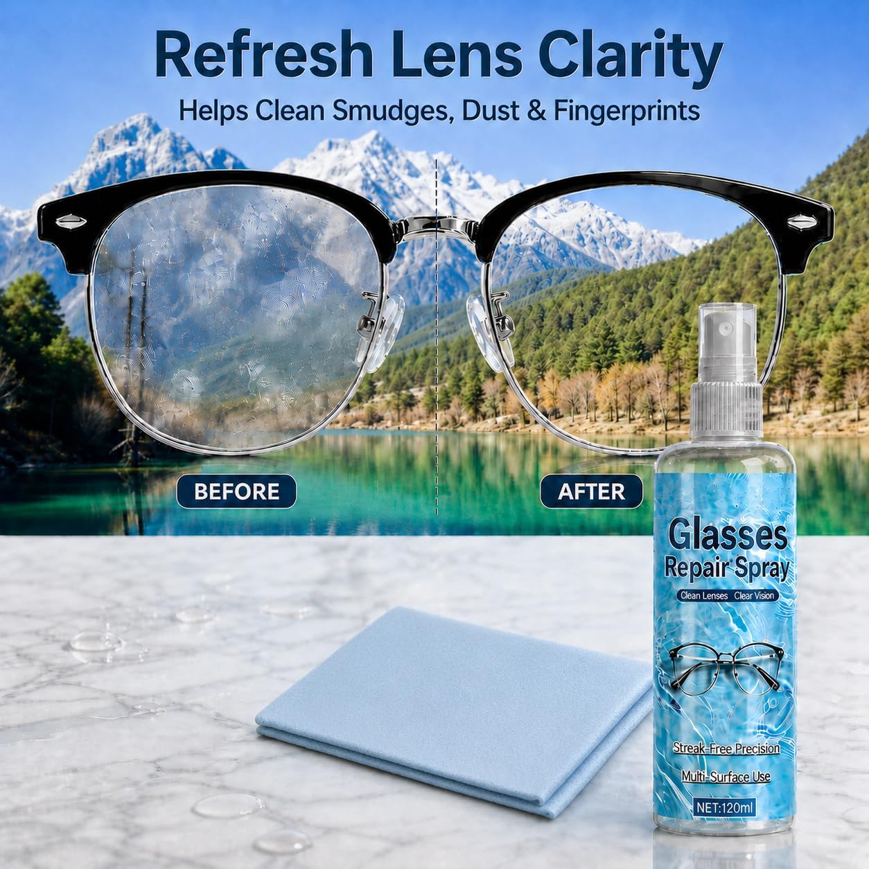 2PCS Heavy Scratch Remover Glasses for Eyeglasses and Sunglasses,Eyeglass Scratch Remover Cleaner for Lenses,Portable Sunglass Scratch Remover Repair Liquid for Clear Vision(Send towels),120ml