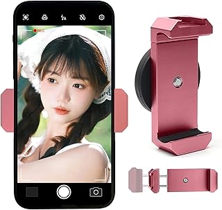 スマホホルダー マグネット式 三脚マウント 自撮り コールドシュー付き 1/4ネジ穴付き magsafe対応 片手操作 超強力磁力 360度回転 iPhone/Android/自撮り棒/カメラ対応 (ピンク)