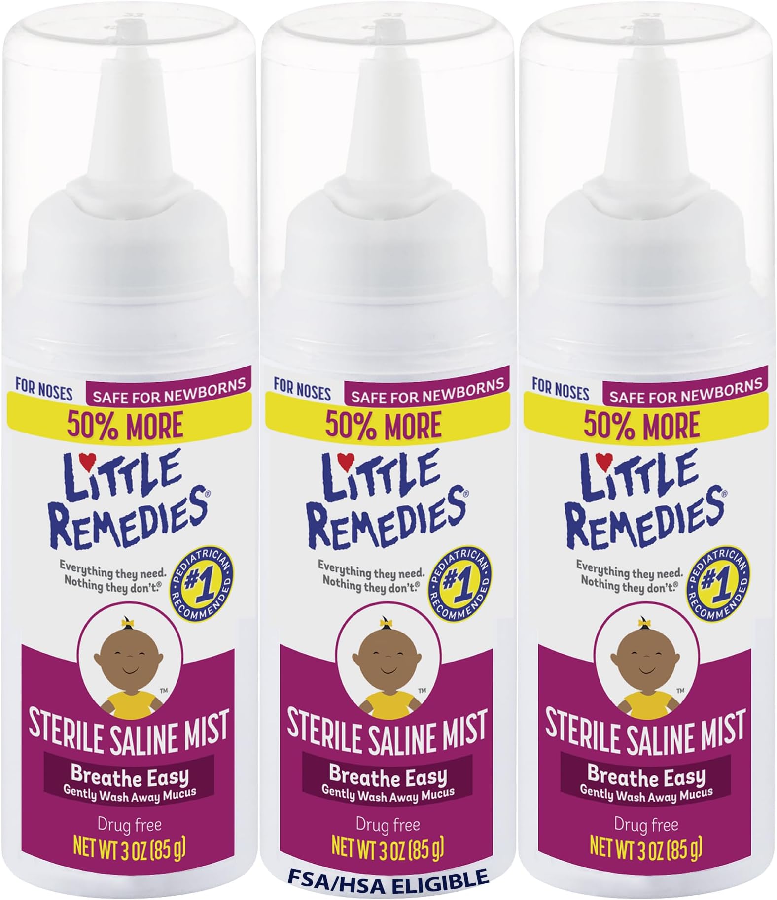 Sterile Saline Nasal Mist | Safe for Newborns | 3 FL OZ | Pack of 3