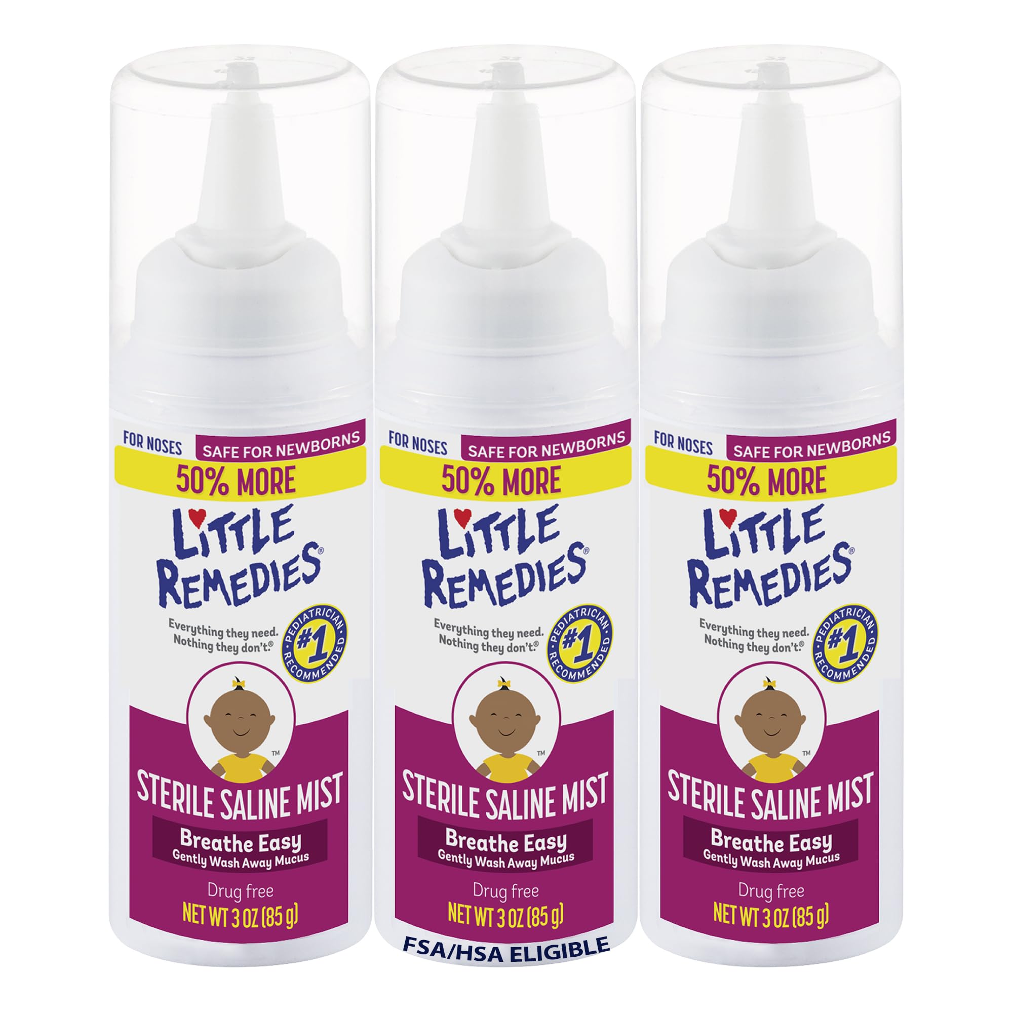 Little Remedies Sterile Saline Nasal Mist | Safe for Newborns | 3 FL OZ | Pack of 3