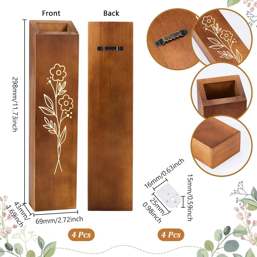 peacoblue Wood Wall Planter, 4 Pack Indoor Pocket Wall Vases Decor for Boho Farmhouse Living Room Bedroom Dried Flowers Faux Greenery Plants Brown