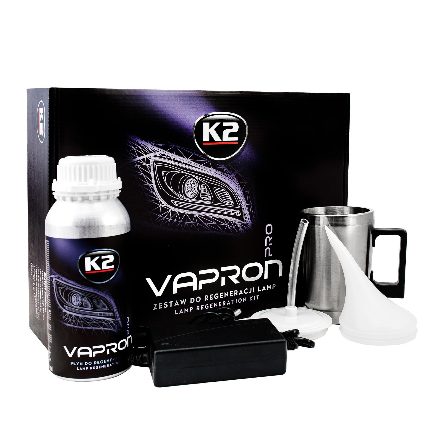 K2 Vapron Kit de Restauración de Faros – Reparación Profesional sin Desmontaje – Elimina Opacidad, Arañazos y Amarilleo – Incluye Líquido Restaurador y Accesorios
