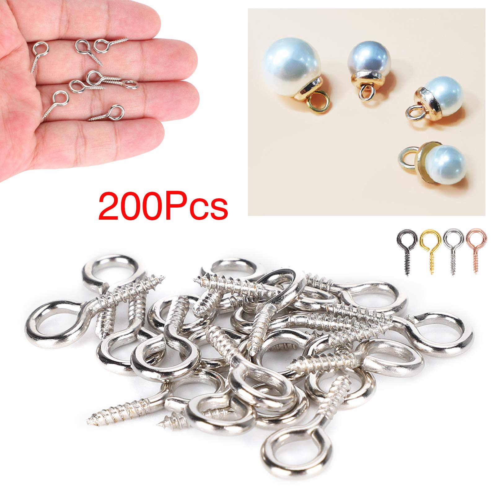 UNICRAFTALE 300 pcs 8x4mm en Acier Inoxydable Vis Broche à Oeil Peg Bails Petites Vis à Oeil Broches Fermoirs Crochets 1mm Broche Vis à Oeil pour Demi Perles Percées Bijoux Fabrication, Trou