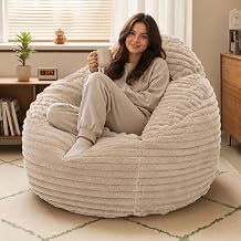 Simple Deluxe 3.25 ft Faux Fur Memory Foam Bean Bag Chair, Large Comfy Lazy Chair for Adult with Memory Foam Filled & Washable Cover, Perfect for Reading Gaming in Living Room Bedroom, Taupe