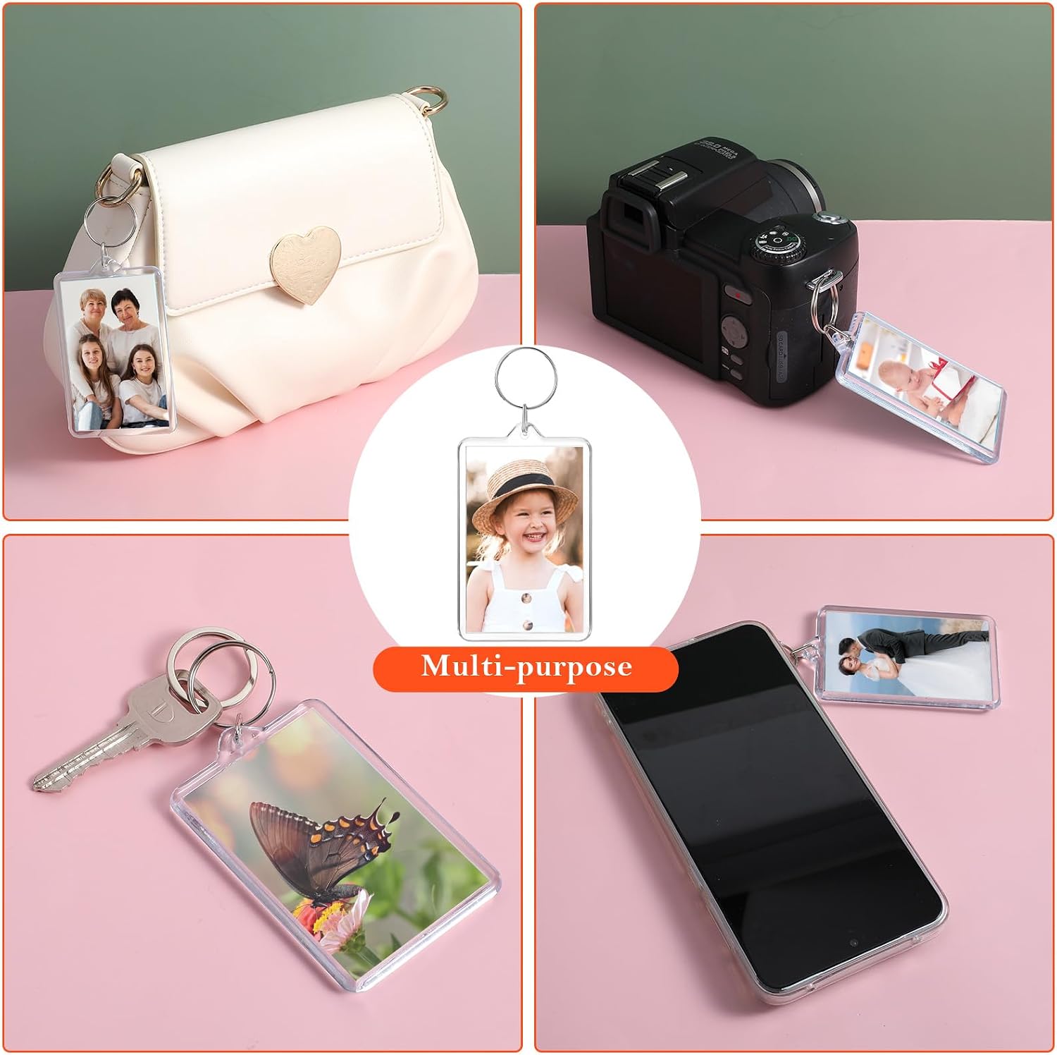 50 PCS Photo Insert Keychains, Acrylic Clear Blank Keyrings Picture Frame Keyring with Split Ring for Personalised Custom and Passport Photo Size, 1.8 Inch by 2.8 Inch