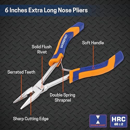 Miniatura 3 de Alicates de 6 pulgadas de largo alcance, mini alicates de nariz extra largos, diseñados para cortar, agarrar y atornillar