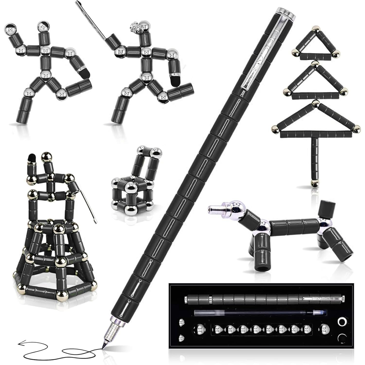 WICHARSH Magnetic Fidget Black Toy Pen - Fidget Toys for Boys Girls for Eliminate Pressure Fidget Gadgets, Teenage Girls Boys-Toy Pen Decompression Modular Tools for Adult (Black) (B0DGV42H2L) Amazon Price History, Amazon Price Tracker