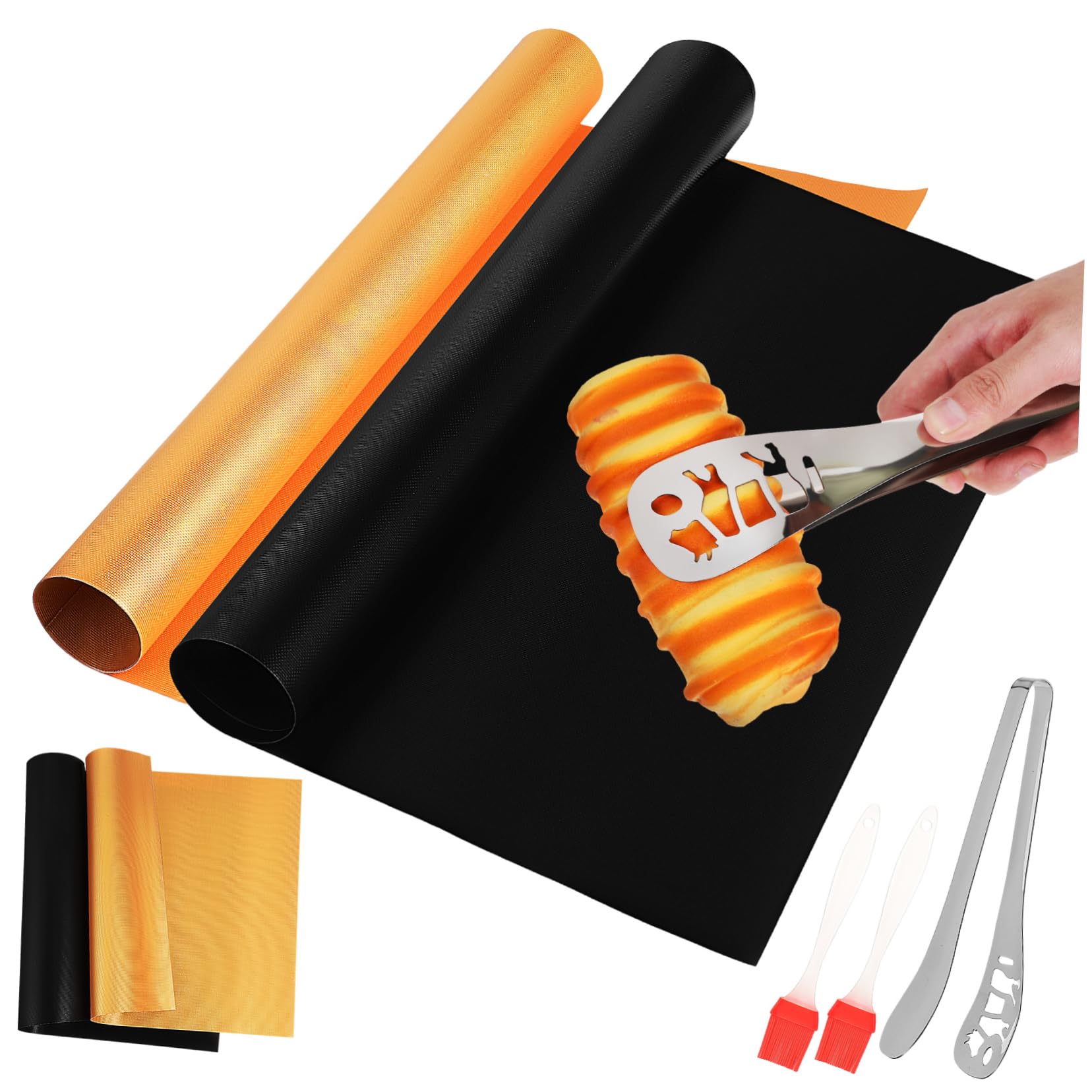 Abaodam 4 in 1 BBQ Cooking Kit BBQ Mats Brushes Tongs for Gas Grills Non- to Clean