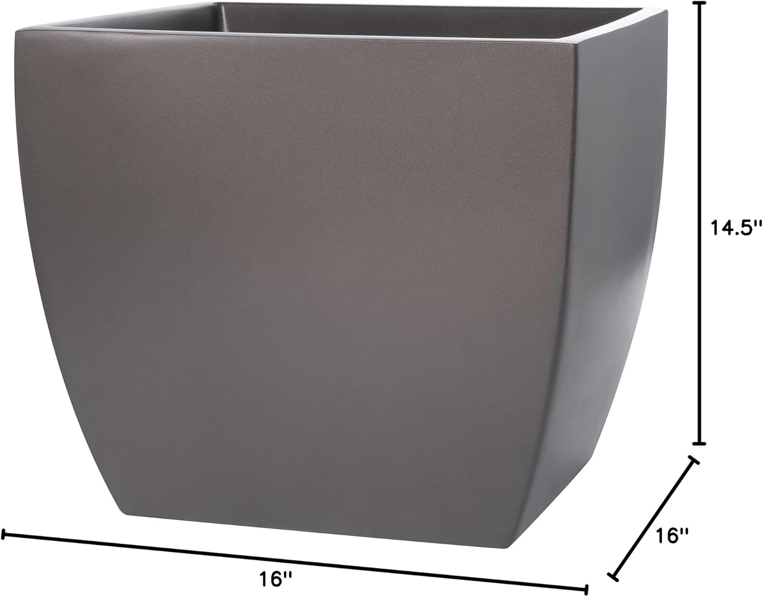 Pacifica Square Curved Fiberglass Planter, Grey, 16 Inch