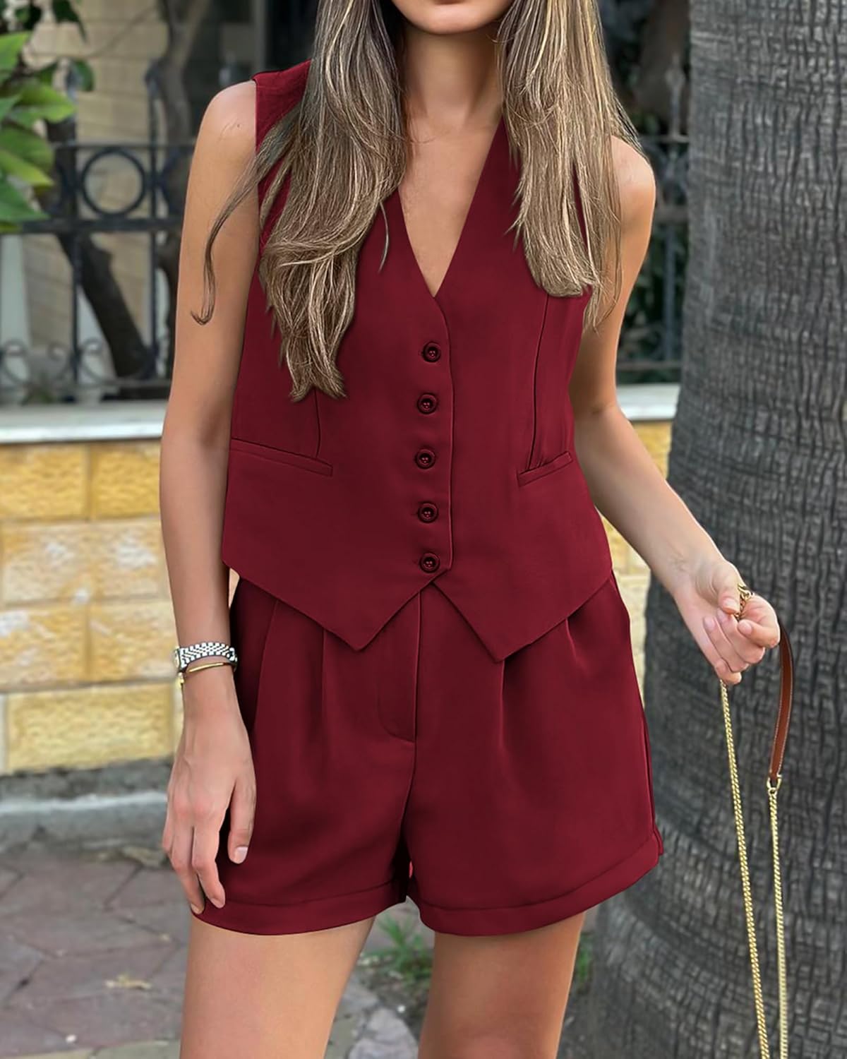 PRETTYGARDEN Women Summer 2 Piece Outfits V Neck Sleeveless Button Down Vest Shorts Sets Business Work Matching Set 2026