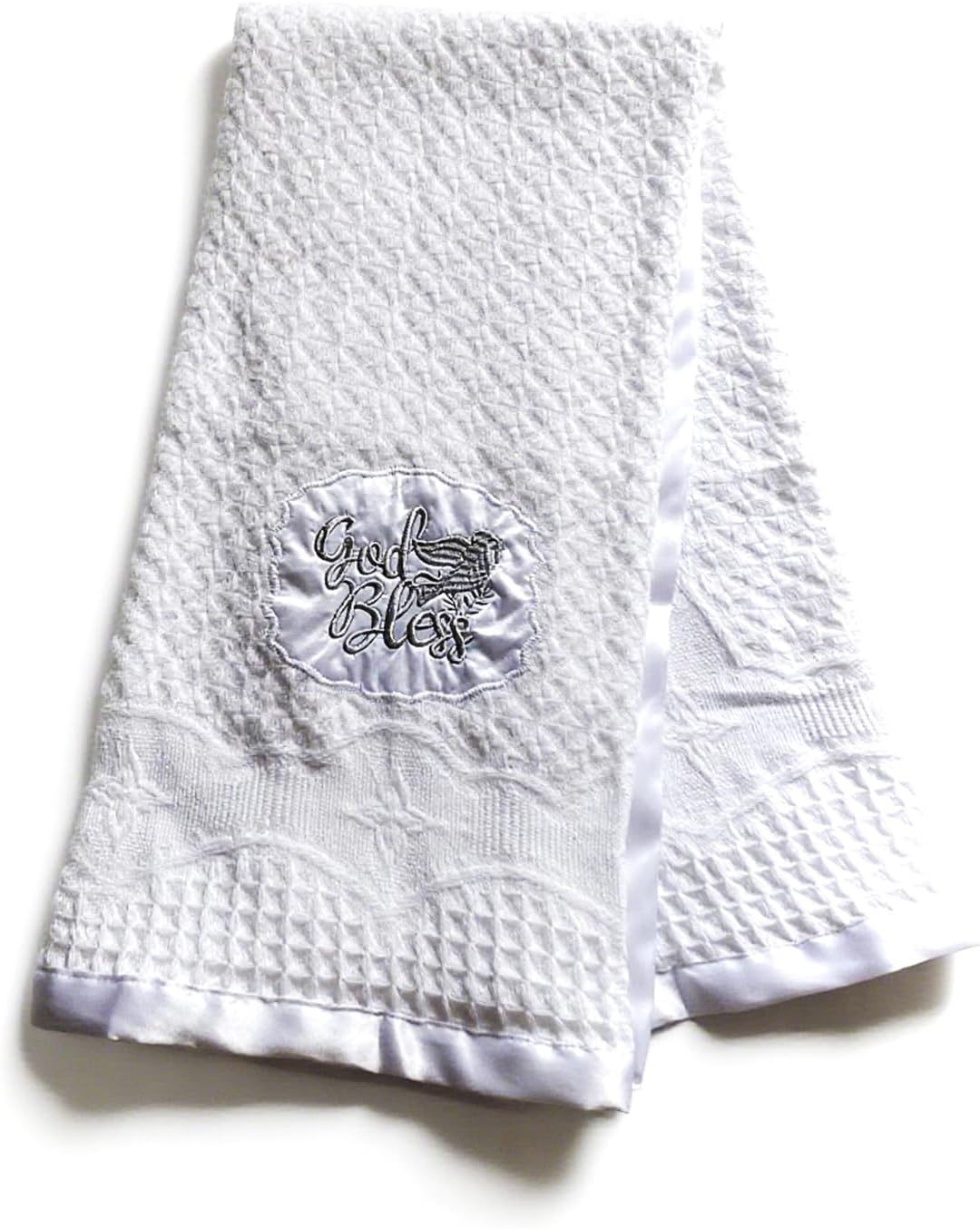 Baptism Blanket Easter Baby Shower Christening Gifts for Boys Girls White Knit Crochet Soft Embroidered Neutral Baby Blanket with Satin Trim